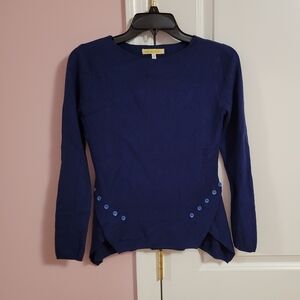 NWOT Womens Miss Morena Navy Blue Asymmetrical Hem Sweater with Buttons- S- Cozy